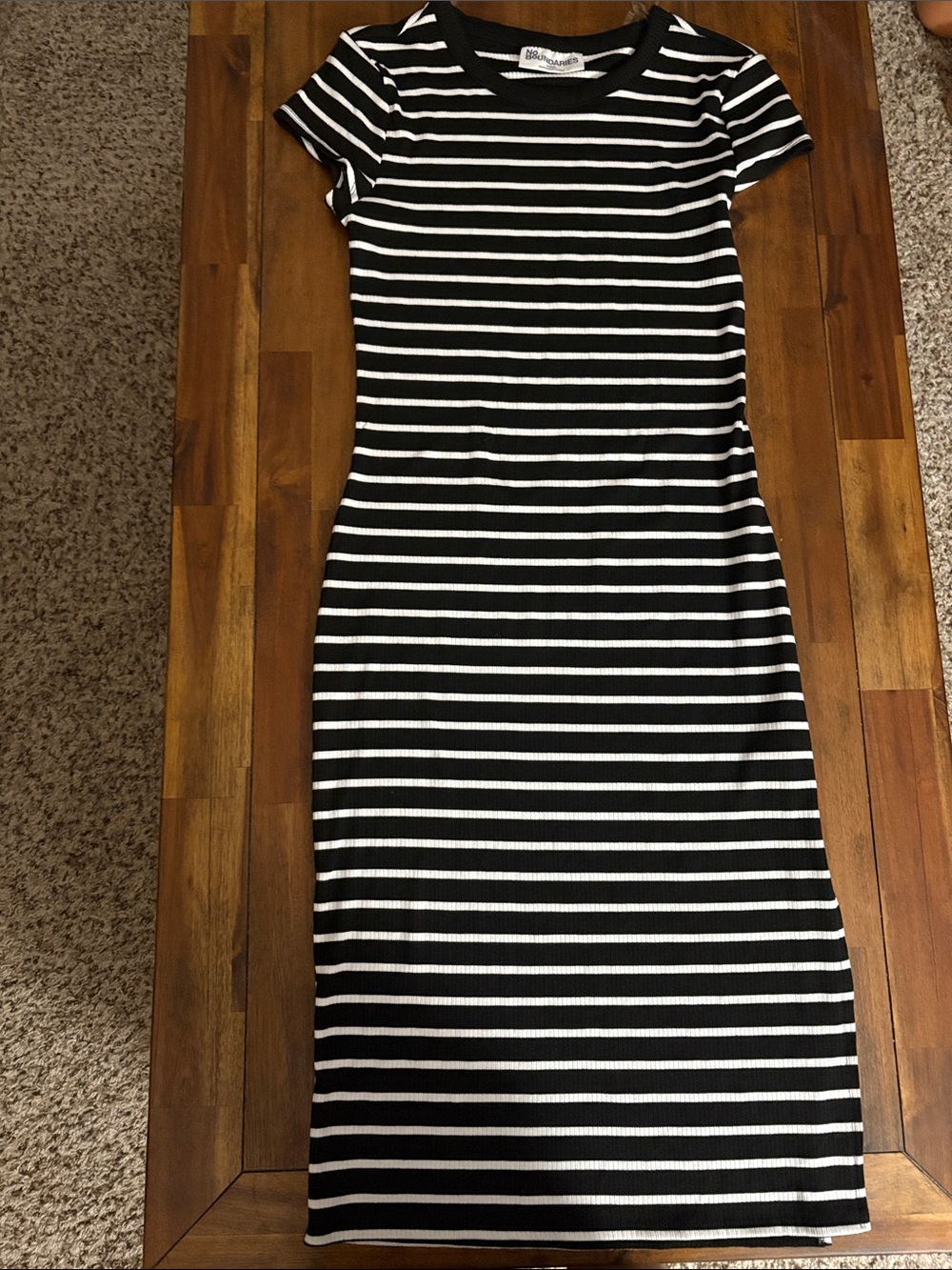 No Boundaries Black and White Striped Short Sleeve Maxi Dress